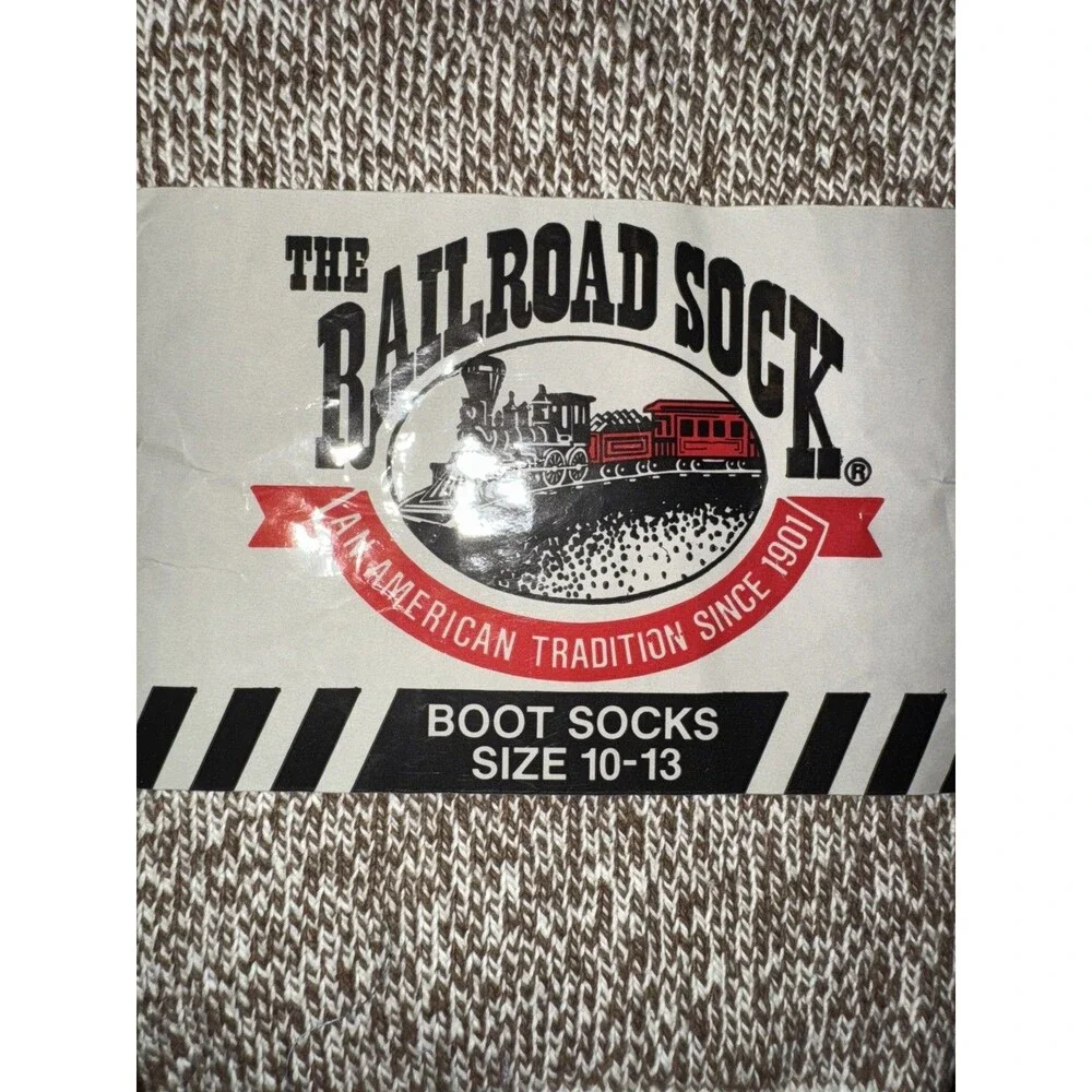 The Railroad Sock Boot Socks USA Size 10-13 Brown Cream Red New in Packaging